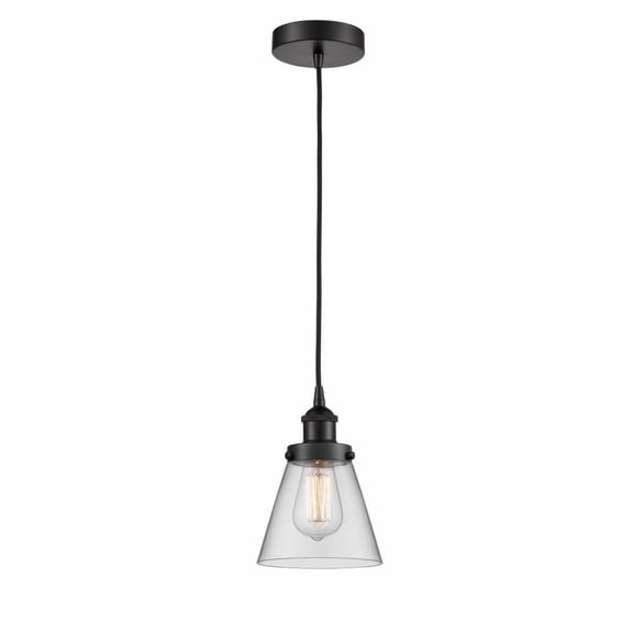 616-1PH-BK-G62-LED-Innovations Lighting-Cone - 1 Light Mini Pendant In Industrial Style-8 Inches Tall and 6 Inches Wide Matte Black Clear