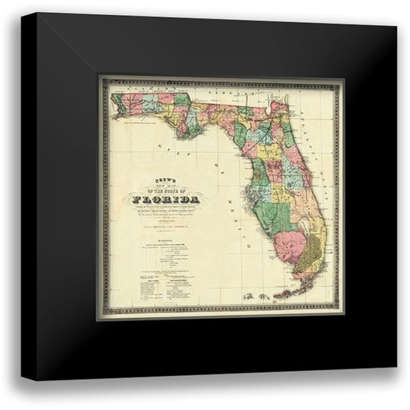 Drew, Columbus 12x12 Black Modern Framed Museum Art Print Titled - New Map of The State of Florida, 1870