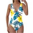 thumbnail image 2 of Traje de baño de una pieza para mujer, conjunto de bikini para mujer, sujetador sin mangas con escote en V y relleno, traje de baño informal estampado para mujer., 2 of 6