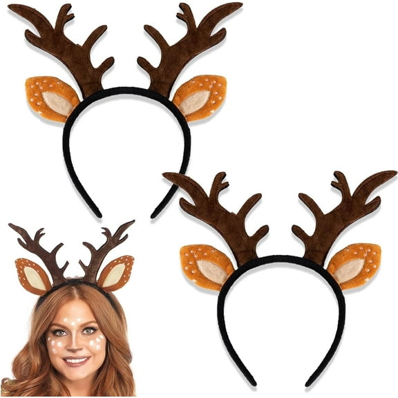 2 Pack Christmas Reindeer Antlers Headbands Christmas Head Boppers Xmas Antler Hair Bands for Xmas Holiday Party Supplies