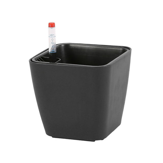 Transemion Plastic Self Watering Planter with Water Level Indicator for Bedroom Kitchen White Black Height 13cm