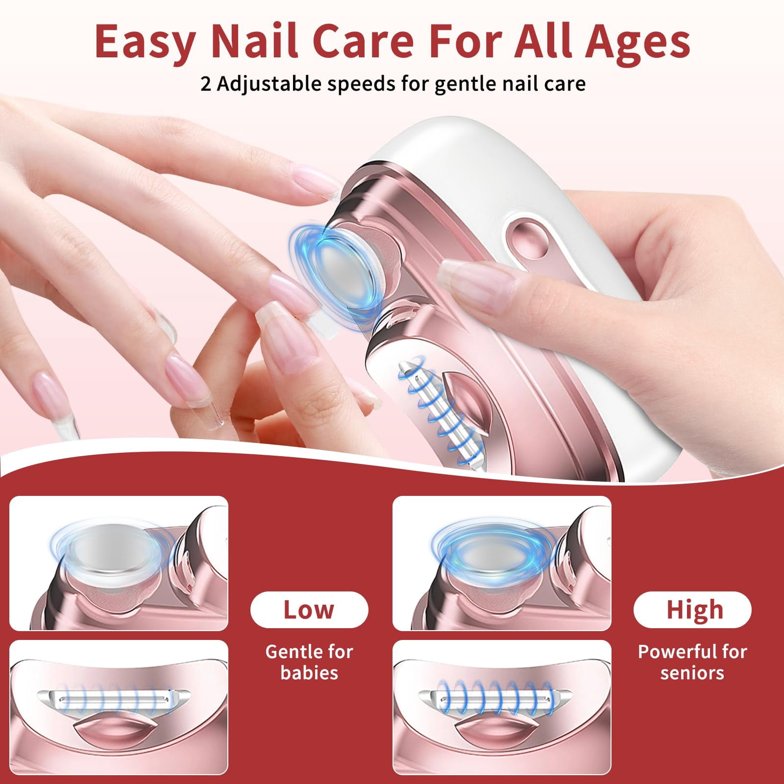 4 in 1 Electric Nail Clipper2026 New Electric Polishing Automatic Nail Clippers with Nail File & 2 Adjustable SpeedsUSB Rechargeable & LED Light Safe for Kids/Adults/Seniors/Woman/Man/Baby