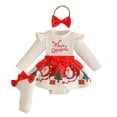 thumbnail image 3 of AWZXDE Holiday Bodysuits For Little Girls Velvet Santa Style Dress Outfit Complete With Matching Festive Hat For Christmas Theme Events E-White - 3-6 Months, 3 of 9