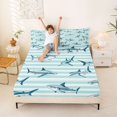 thumbnail image 3 of Manfei Vintage Shark Queen Sheets, Striped Ocean Queen Sheet Sets, Light Blue, 4 Pieces, 1 Flat Sheet, 1 Fitted Sheet and 2 Pillowcases, 3 of 6