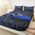 thumbnail image 4 of Castle Fairy Neon Blue Sports Car Full Size Sheets 4-Piece for Boys, Grid Art Bed Sheets for Bedroom, Blue Black, 4 of 6