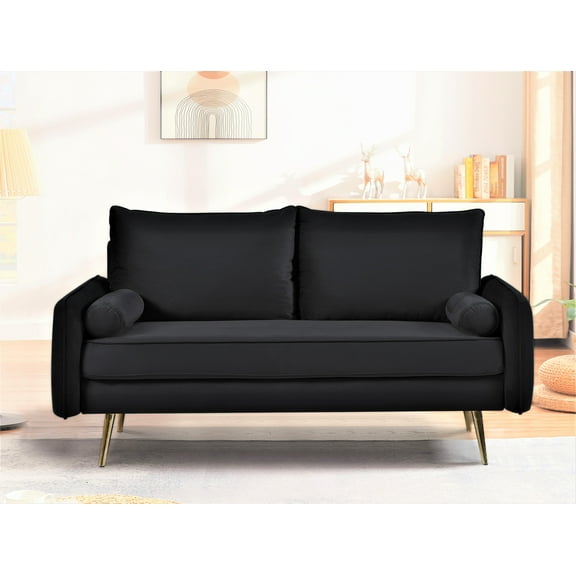 US Pride Furniture Villeda 58''W Polyester Square Arms Loveseat Black
