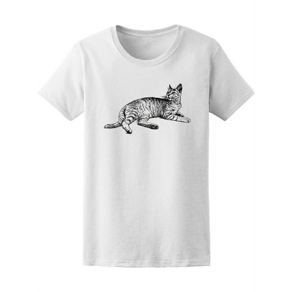 Lying Domestic Striped Cat T-Shirt Women -Image by Shutterstock, Female x-Large