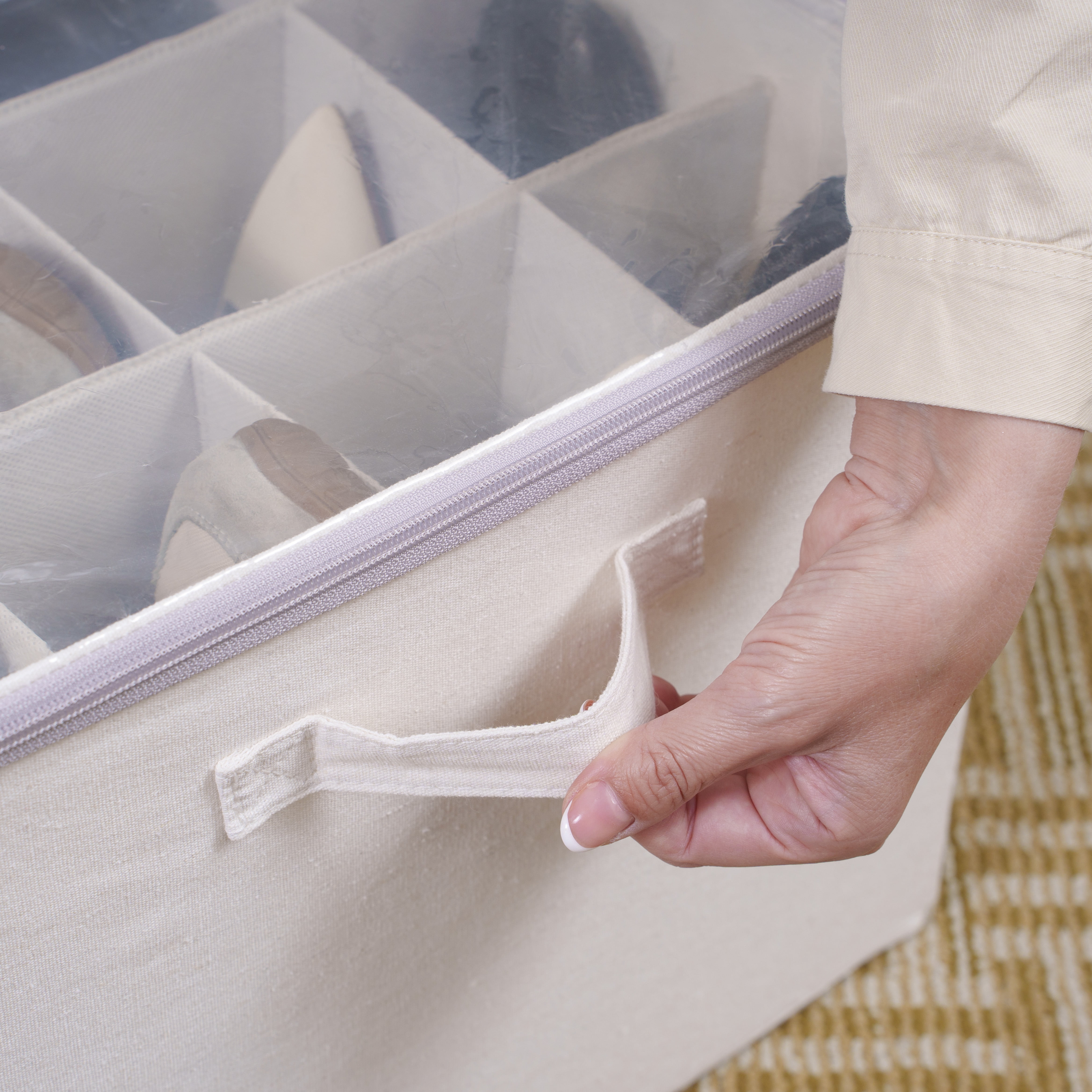 Mainstays Canvas 16 Pair Closet Storage Shoe Organizer Bin with Lid