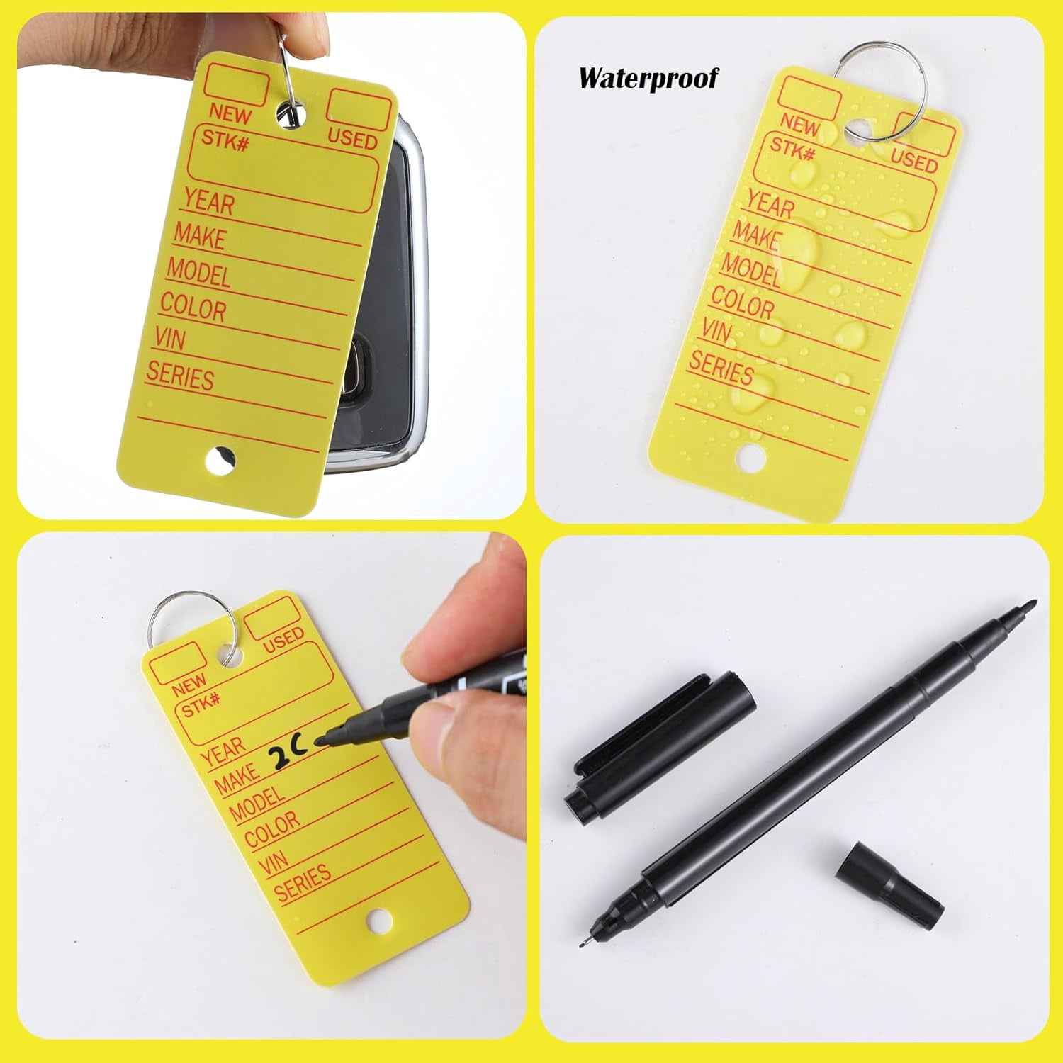 100 Pcs Vehicle Dealer Jackets 9 x 12 Inches Printed Vehicle Deal Envelopes 100 Pcs Car Key Tags with Rings 2 Pens for Office Car Subscribe Order Dealership Operations Accessory(Yellow)