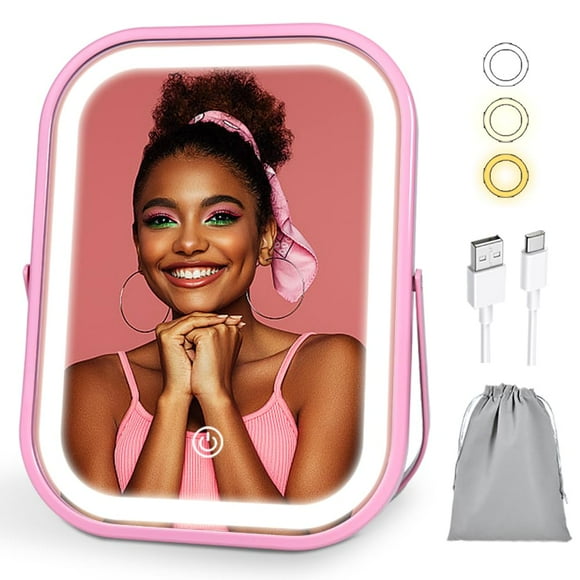 Espejo de maquillaje YEKKOPT, tocador iluminado con batería recargable