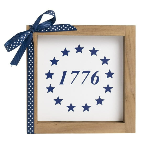 Lksixu 4th of July Patriotic Sign, 6x6 Inch American Flag Wall Art Decor with Wooden Framed, Red White and Blue Table Decorations Independence Day Tiered Tray Decor for Home Office Classroom Party