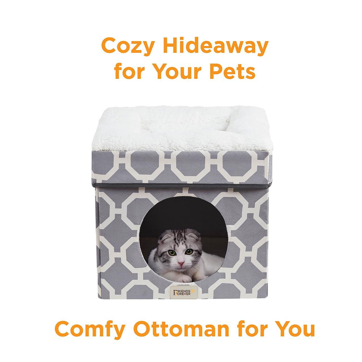 Pefilos 14" Pet House for Indoor Cats and Small Dogs, Collapsible, Living Room Ottoman Cat Condo, Gray Pefilos 14" Pet House for Indoor Cats and Small Dogs, Collapsible, Living Room Ottoman Cat Condo, Gray
