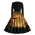 thumbnail image 3 of Drses‌‌ ‌‌‌‌‌‌‌‌‌‌‌‌‌‌‌‌‌‌‌‌‌‌‌‌‌‌‌‌‌Women's Halloween Dress - Vintage Fit & Flare Long Sleeve Round Neck Skeleton Print Party Dress, 3 of 3
