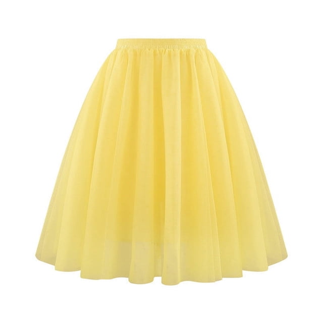 Karight Women Tutu Skirts High Waisted Knee Length Layered Party Midi Skirt Plus Size Tulle Dress Fashion Outfits