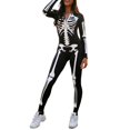 thumbnail image 3 of Disfraz de Halloween para mujer, mono de esqueleto de Calavera, mono de manga larga con cremallera, mono de Cosplay de cuello redondo, 1 pieza, 3 of 4