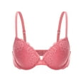 thumbnail image 4 of Deyllo Women's Lace Push Up Padded Plunge Add Cups Underwire Lift Up Bra, Peach Pink 36A, 4 of 9