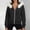 Black, variant on Women's Faux Fur Trim Hooded Zip Up Jacket Cropped Long Sleeve Soft Fleece Hoodie Coat Casual Lightweight Outerwear Gray S