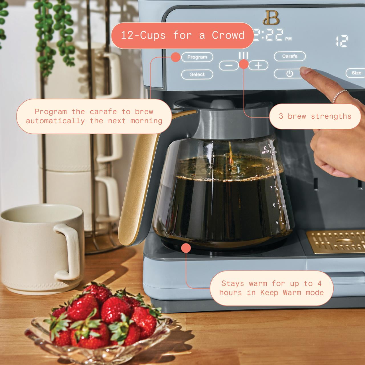 Beautiful Multi-Brew 12-Cup Programmable Drip & Single-Serve Coffee Maker, Cornflower Blue by Drew Barrymore