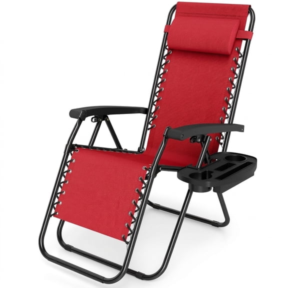 Biotree Zero Gravity Chair, Red Folding Reclining Outdoor Lounge Chair with Cup Holder Tray & Pillow for Patio Lawn Pool