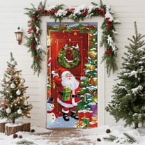 Merry Christmas Door Hanging Backdrop Decorations, Durable Door Covers for Festival Party Decor 79.92×35.83Inch Multicolor