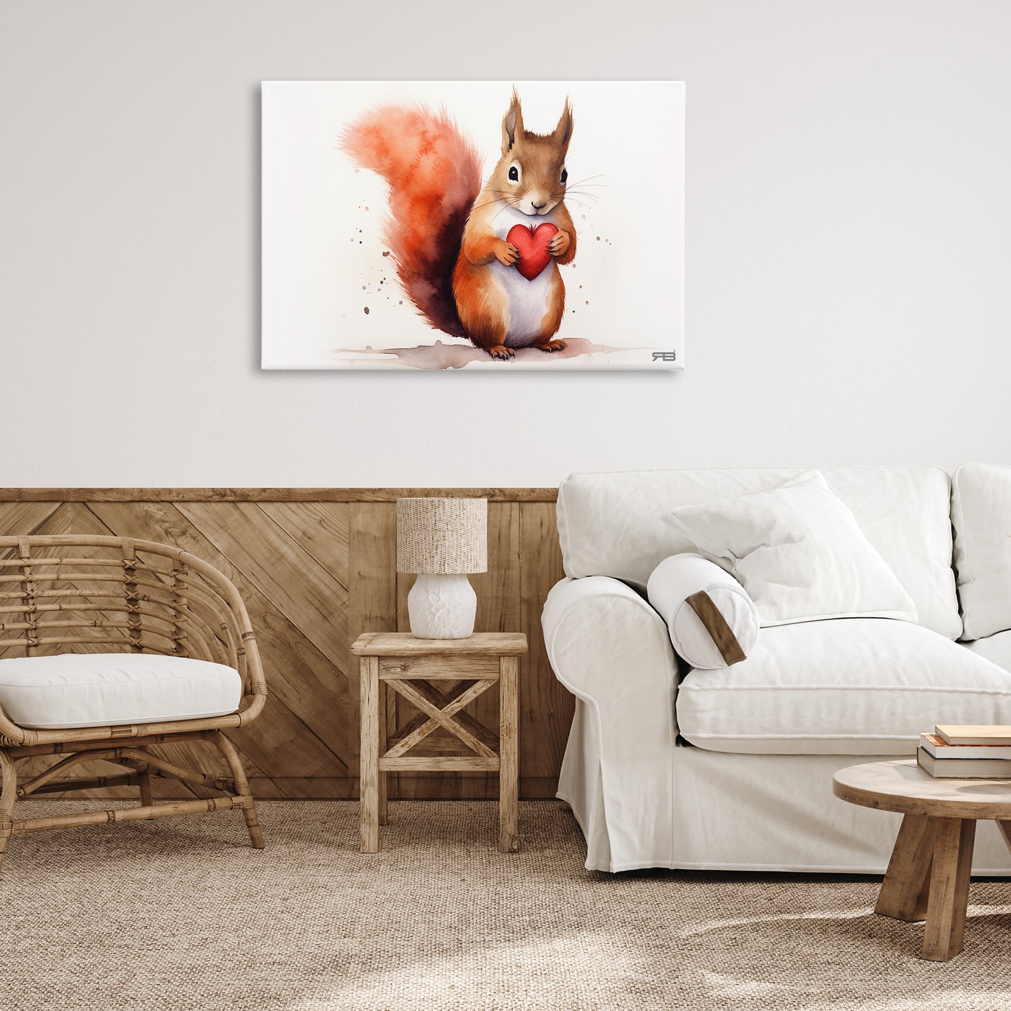 Stupell Industries Squirrel Holding Heart Animals & Insects Painting Gallery Wrapped Canvas Art Print Wall Art, 36 x 24