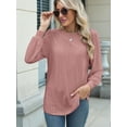 thumbnail image 6 of Long Sleeve Eyelet Tops for Women 2025 Spring Fall Crew Neck Shirts Casual Loose Blouse Trend Outfits Clothes Pink M, 6 of 8