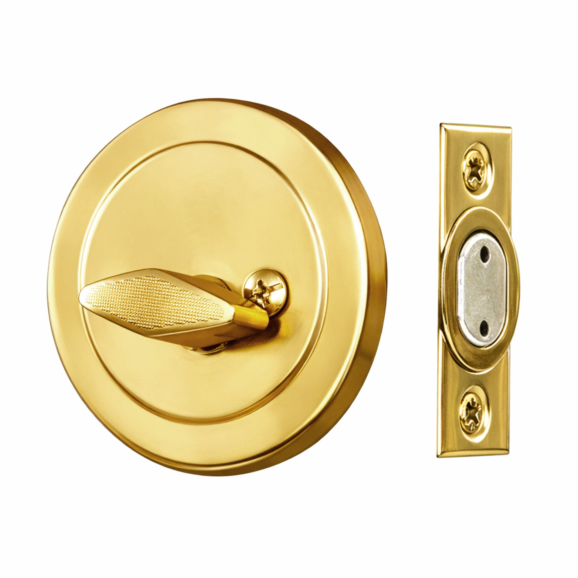 Polished Brass Keyed Entry Deadbolt with Twist-Knob Interior, 6-Way Adjustable Latch