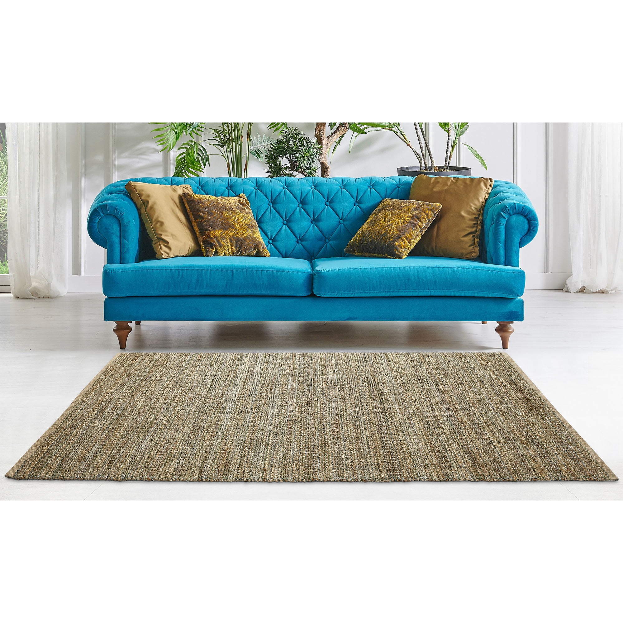 Ox Bay Ollie Striped Transitional Jute Hand-Woven Indoor Area Rug, Natural/Smoke Green, 7'9" x 9'9"
