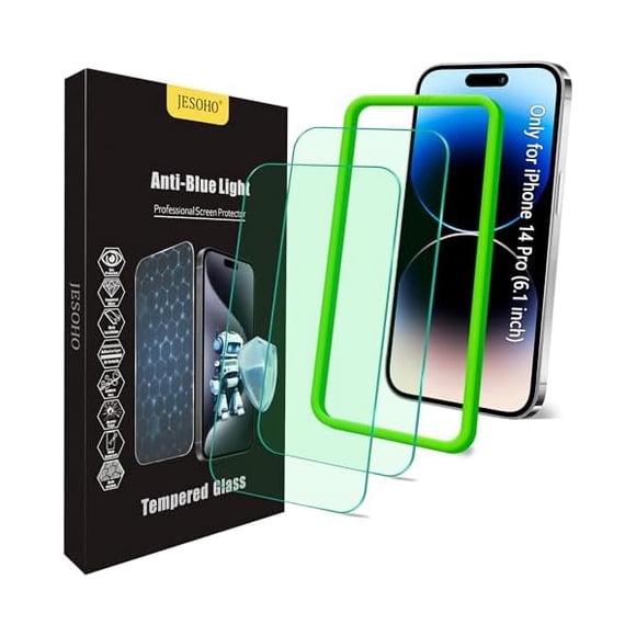 xixishop Blue Light Screen Protector for iPhone 14 Pro (6.1") Eye Protection,HD Blue Light Blocking Tempered Glass Film, No Bubble, with Easy Installation Kit, 2 Pack
