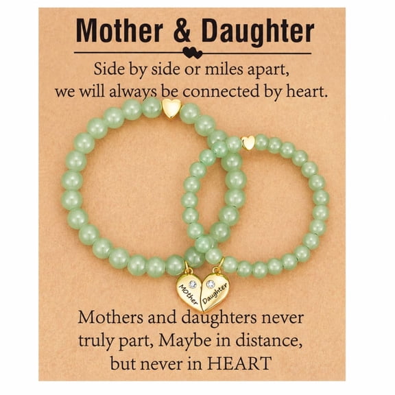 Mother Daughter Matching Bracelets, Heart Charm Natural Stone Bracelet Gifts for Mom and Daughter, Meaningful Jewelry Gifts