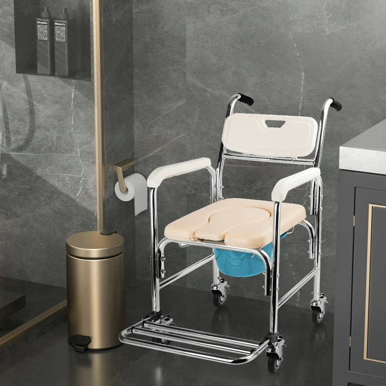 4 in 1 Multi Functional Shower Commode Chair with Padded Seat and 4 Braking Casters for Elderly Walmart