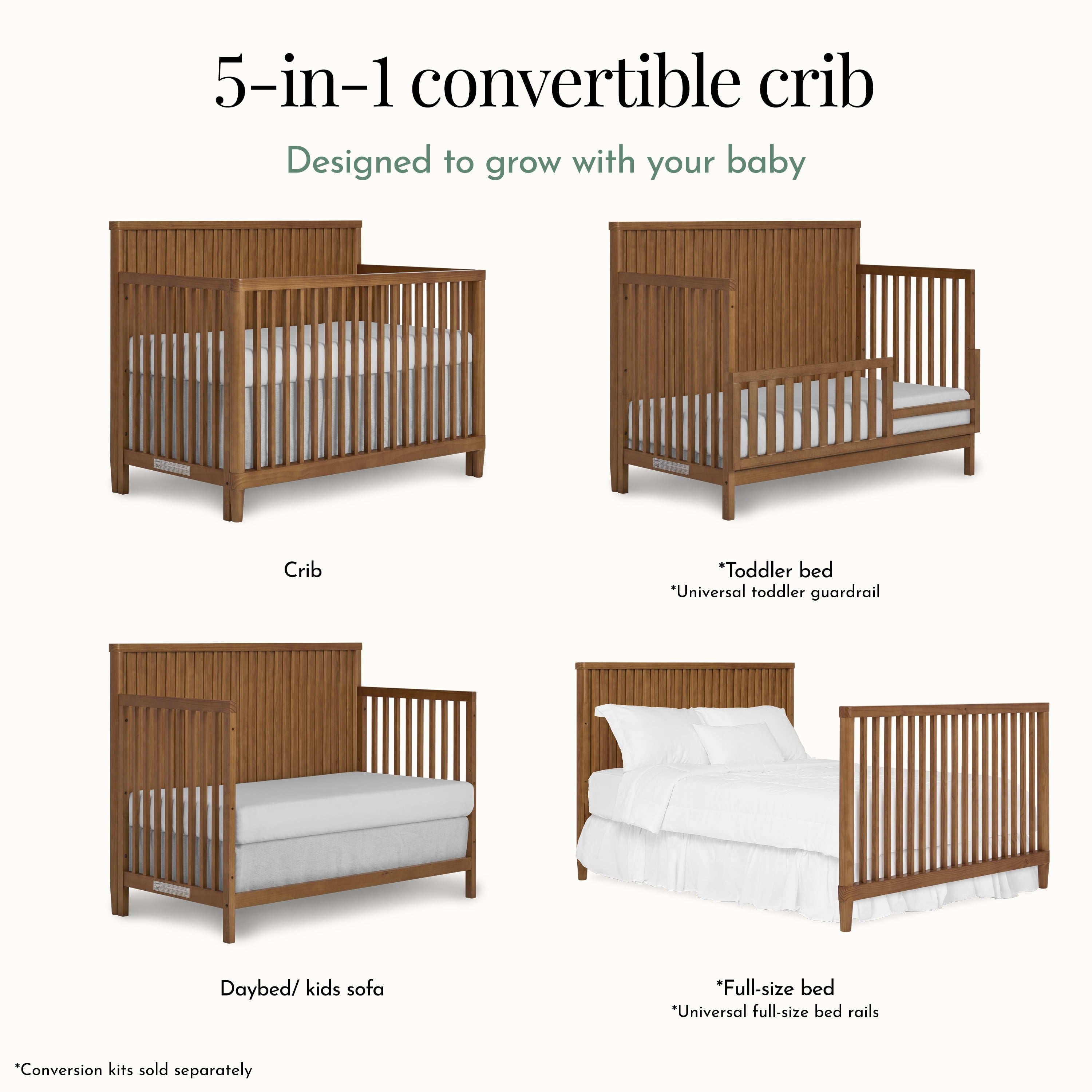 Evolur Flynn 5 in 1 Convertible Crib, Sedona
