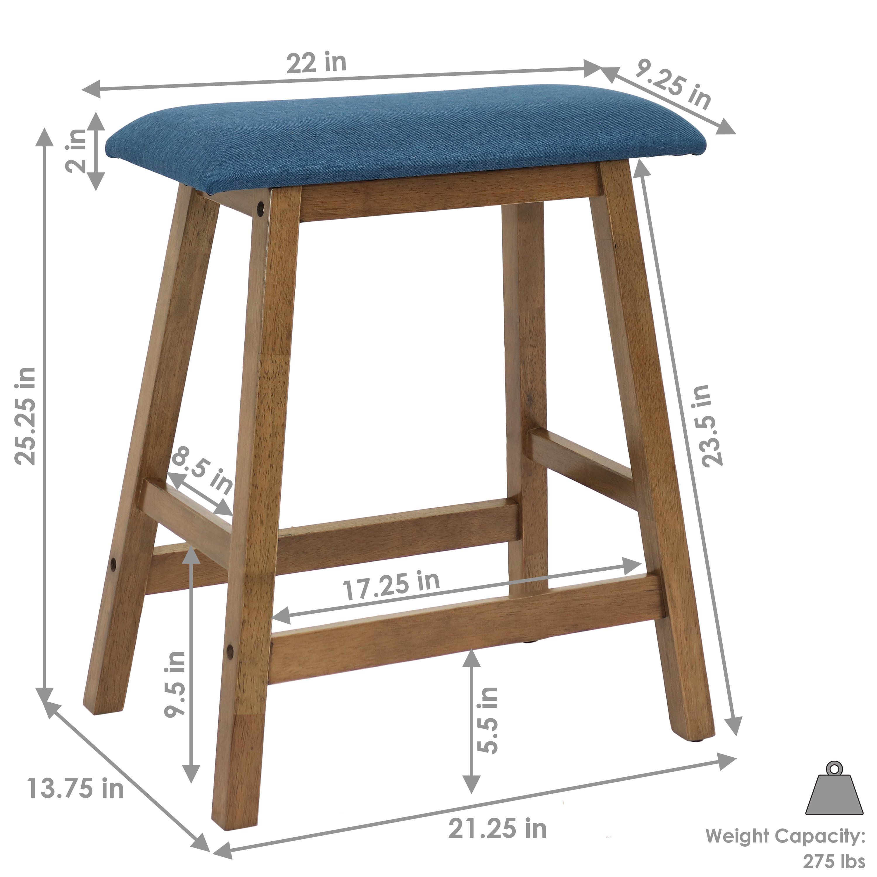 Sunnydaze Set of 2 Counter-Height Stools - Weathered Oak Finish with Blue Cushions - image 3 of 10