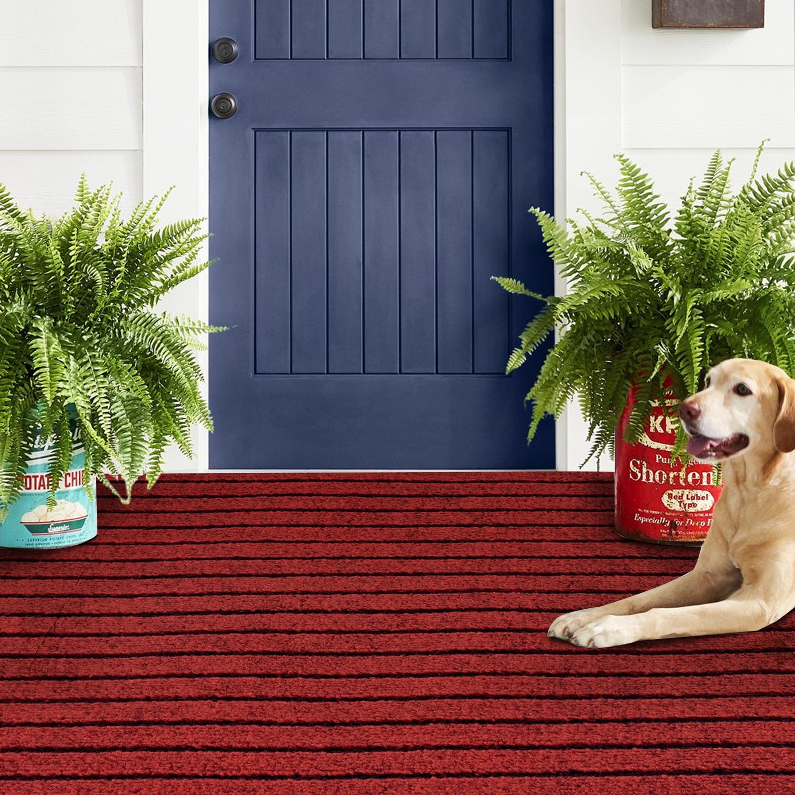 Morefany Runner Rugs Outdoor Indoor Area Rug with Rubber Backing Non Slip Carpet Custom Size Mat for Hallway Entryway Kitchen Garage Laundry Striped Red 6' x 25'