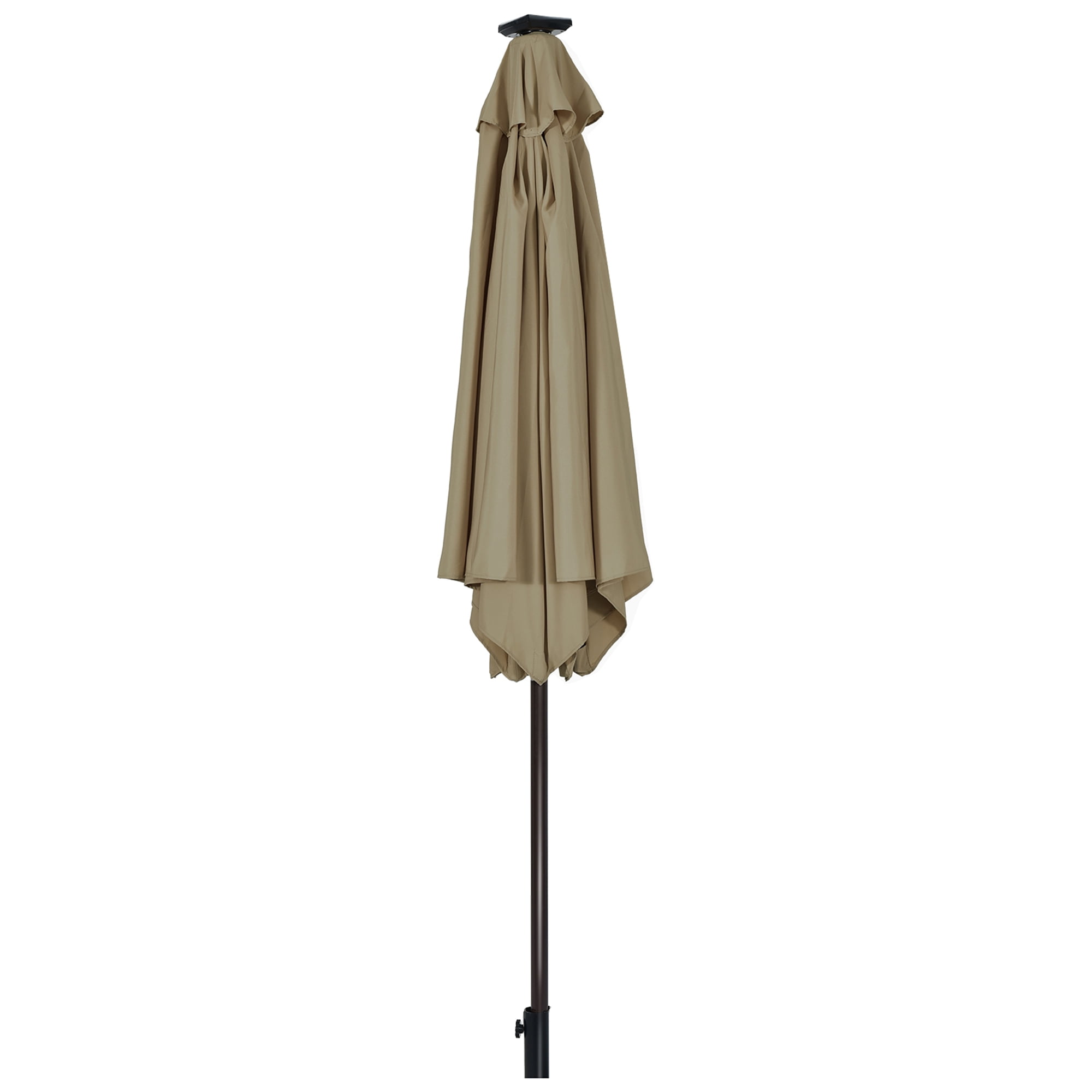 Gymax 9 ft Patio Table Market Umbrella Yard Outdoor w/ Solar LED Lights Tan