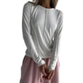 thumbnail image 3 of Seamless Women'S Long Sleeve Crop Yoga Top - High Stretch, Ideal for Gym & Yoga White XL, 3 of 9