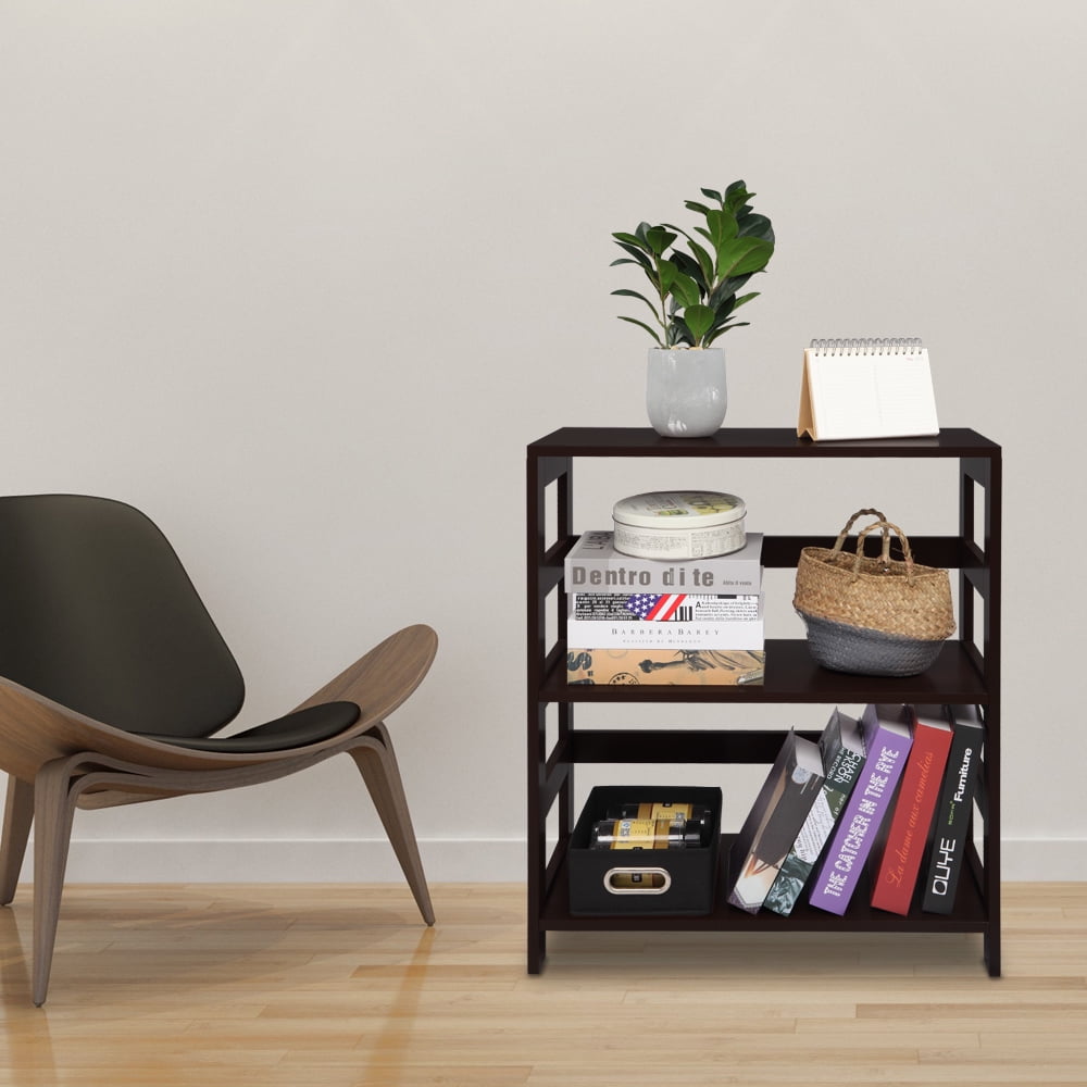 Private Jungle Storage Rack Wood Shelf 3 Tier Bookcase Shelf Storage Organizer, Brown