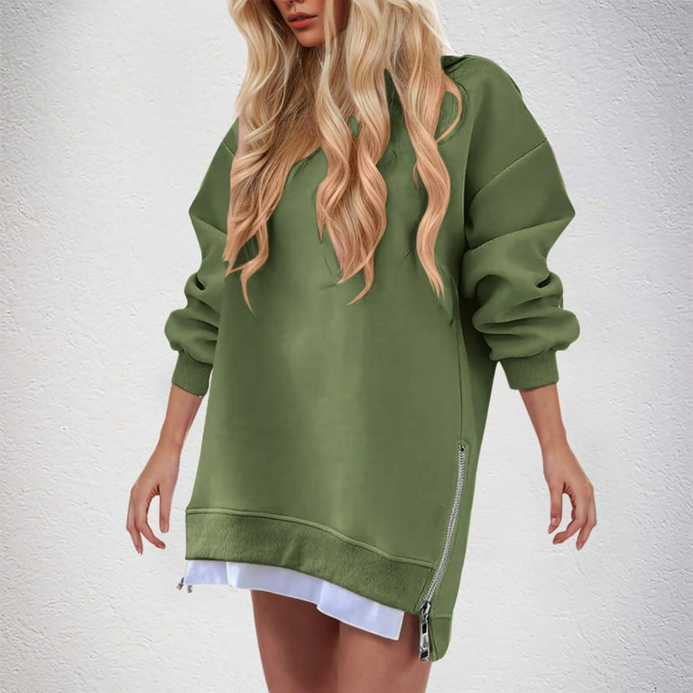 Efsteb Fall Sweatshirts Dresses for Women Side Slits Zipper Oversized Sweatshirt  Dress Trendy Long Sleeve Pullover Dress (Army Green,XXL) - Walmart.com