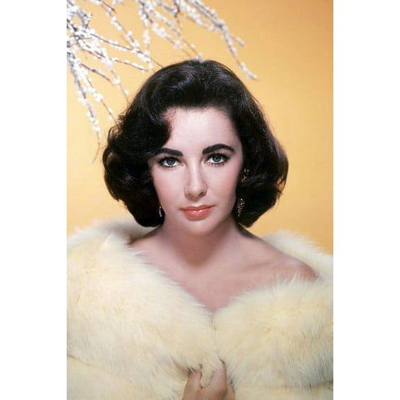 Elizabeth Taylor Stunning Bareshouldreed In Fur Coat Fashion 24x36 Poster