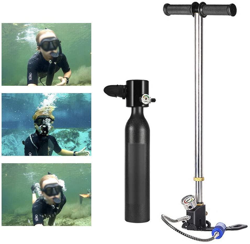 SMACO Mini Scuba Tank with Pump for 5-10 Minutes Underwater Breath Scuba Diving Tank with 0.5L Capacity 3000Psi/200Bar Max Pressure as Backup air Source or Practice Diving Tank to Enjoy Diving time 