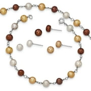 Sterling Silver Earth Tone FWC Pearl Necklace Earrings