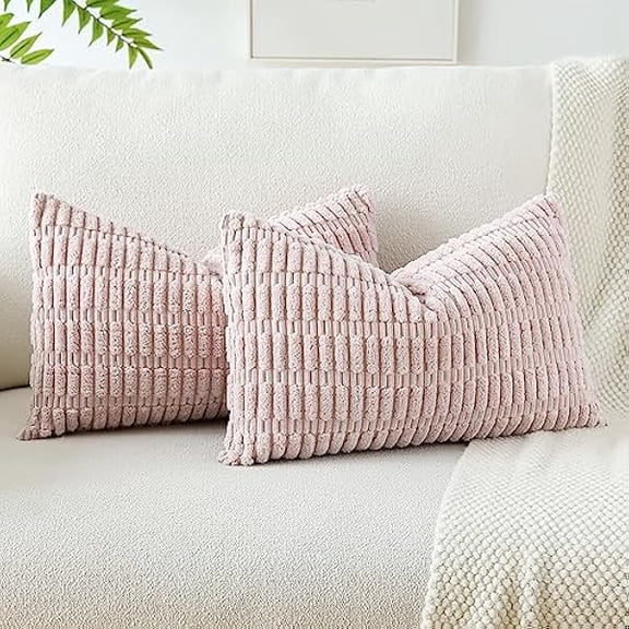 Eryueer Set of 2 Corduroy Soft Striped Cushion Covers 30x50 cm Boho Decorative Throw Pillow Covers Lumbar Cushion Case Couch Home Decor Pillowcases for Sofa Bedroom 12x20 Inch (Pink)