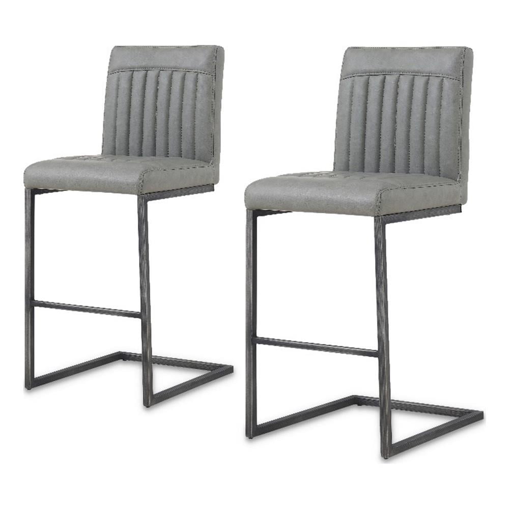 NPD Furniture Ronan 26" PU Leather Counter Stool in Gray (Set of 2)