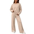 thumbnail image 2 of Plus Size Women's Casual Sets Fall 2 Piece Outfit Long Sleeve Round Neck Top and Wide Leg Pants with Pockets Lounge Set, 2 of 7