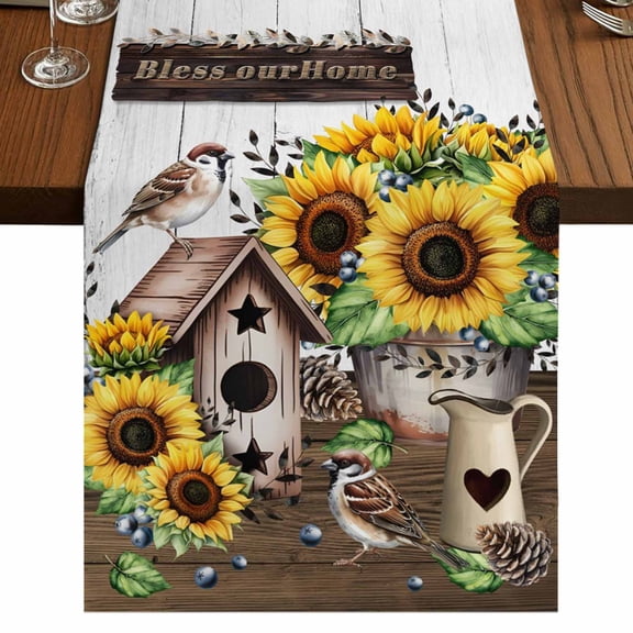 Table Runners 72 Inches Long Dress Scarves, Yellow Sunflowers Farmhouse Kitchen Table Runner, Coffee Tablerunners, Western Star Farmhouse White Wooden 18x72 Inch
