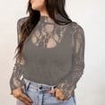 thumbnail image 5 of VBVC Women's Long Sleeve Lace Mesh Sheer Top,Ladies High Neck See-Through Floral Blouse,Slim Fit Party Clubwear Crop Top for Women,Gray,S-XL, 5 of 7