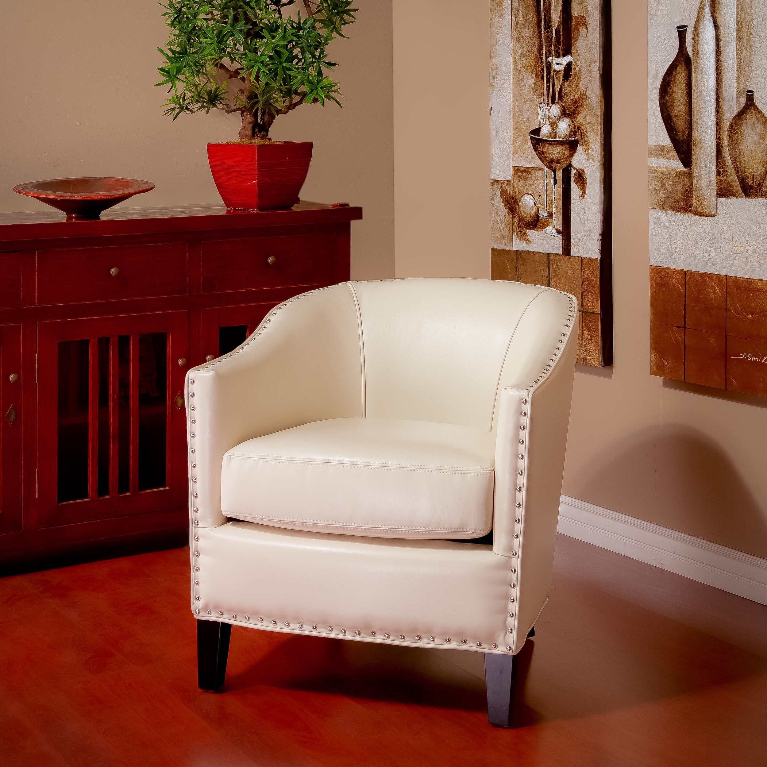Noble House Avery Ivory Bonded Leather Club Chair