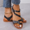 thumbnail image 5 of Women Strappy Flat Sandals Fashion Open Toe Leather Slippers Casual Comfortable Outdoor Non Slip Beach Summer Slide Shoes Black 40, 5 of 6