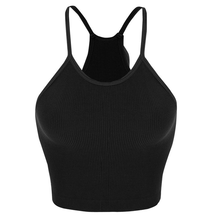 Womens Camisoles And Tanks Black Polyester Spandex 1PC Tank Tops With Built  In Bra S 