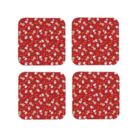 

Fuzoiu Christmas Santa Cartoon Snowman A Print Leather Coasters Set Drink Coasters Set of 4 for Tabletop Protection Durable PVC Coasters Home Décor and Housewarming Gift-Square
